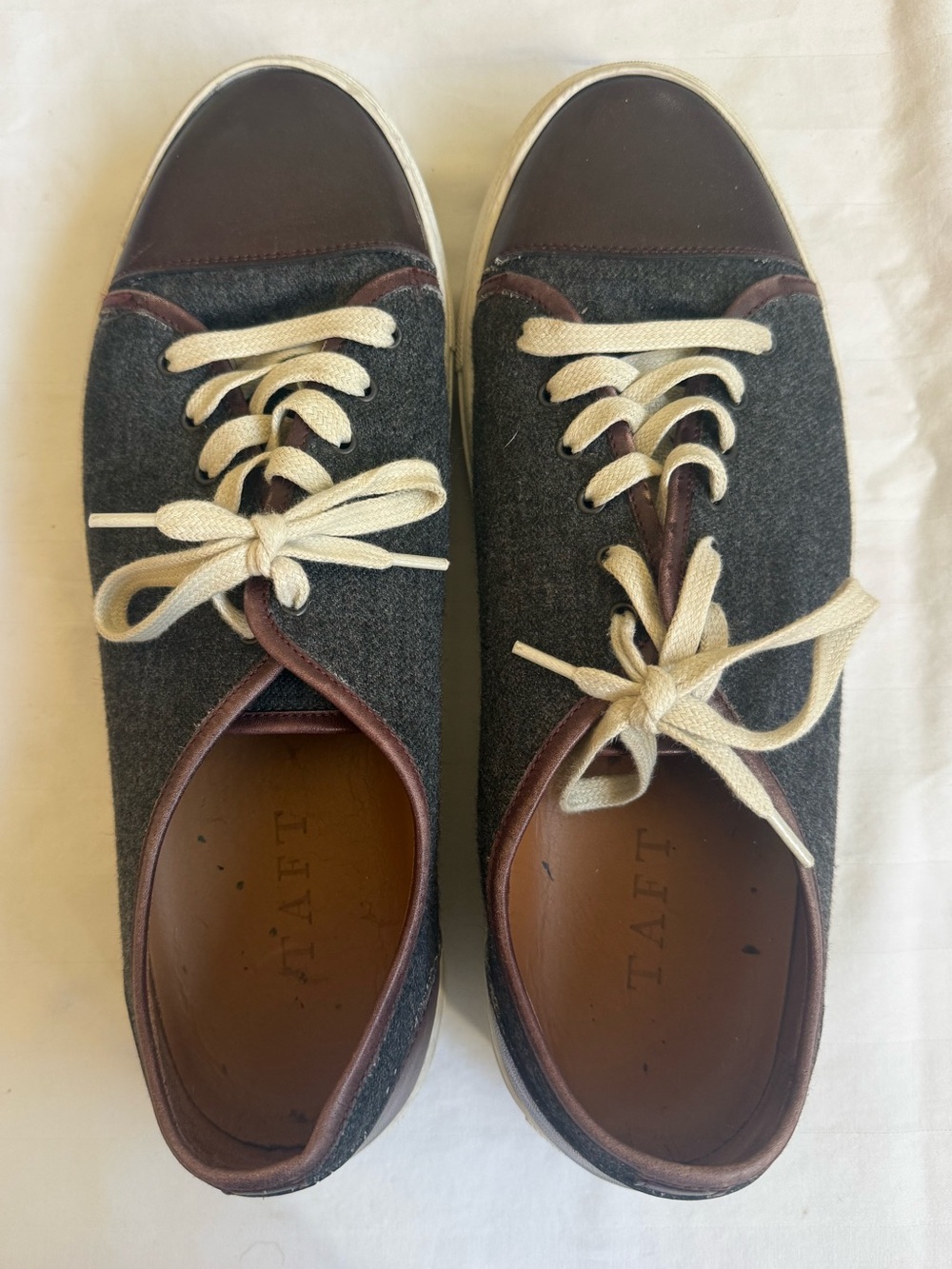Taft Men's Charcoal Canvas Sneakers with Brown Leather Trim and Cream Laces